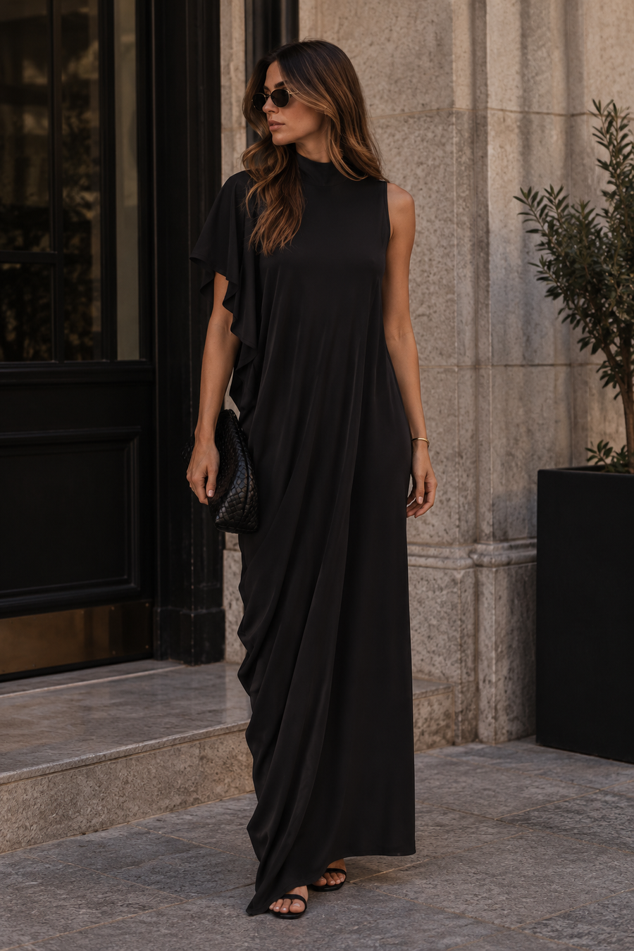 Vestido Cuello Alto Asimetrico