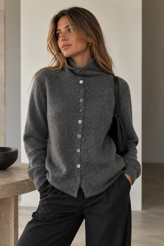 Cardigan Gris Cuello Alto