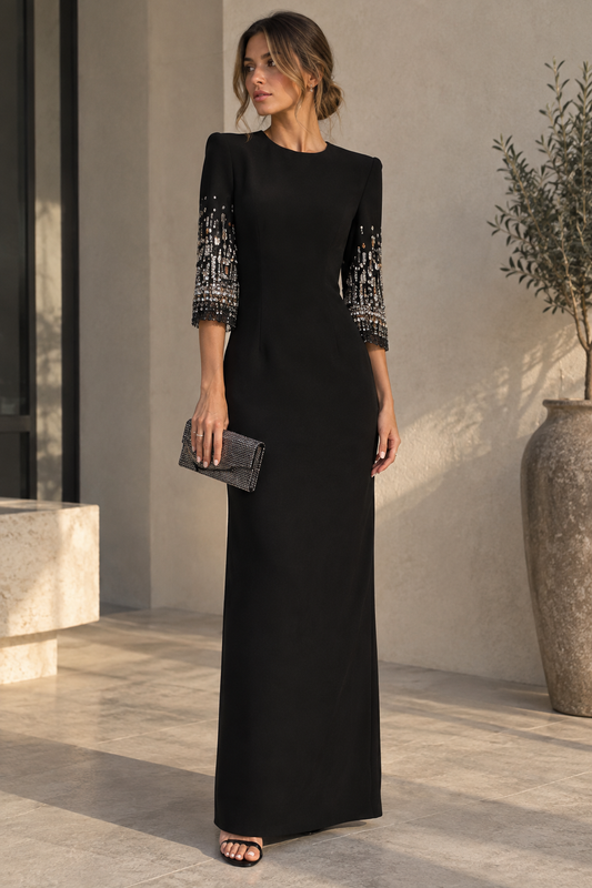 Vestido Gala Bordado Negro