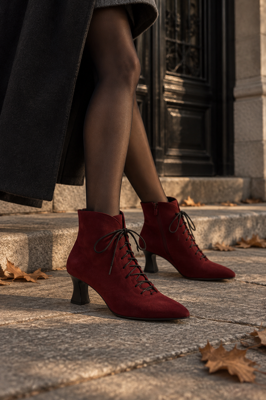 Botin Burdeos Cordones y Tacon
